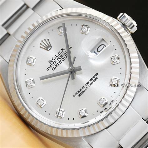 rolex mens datejust white gold black diamond dial watch|rolex datejust white gold bezel.